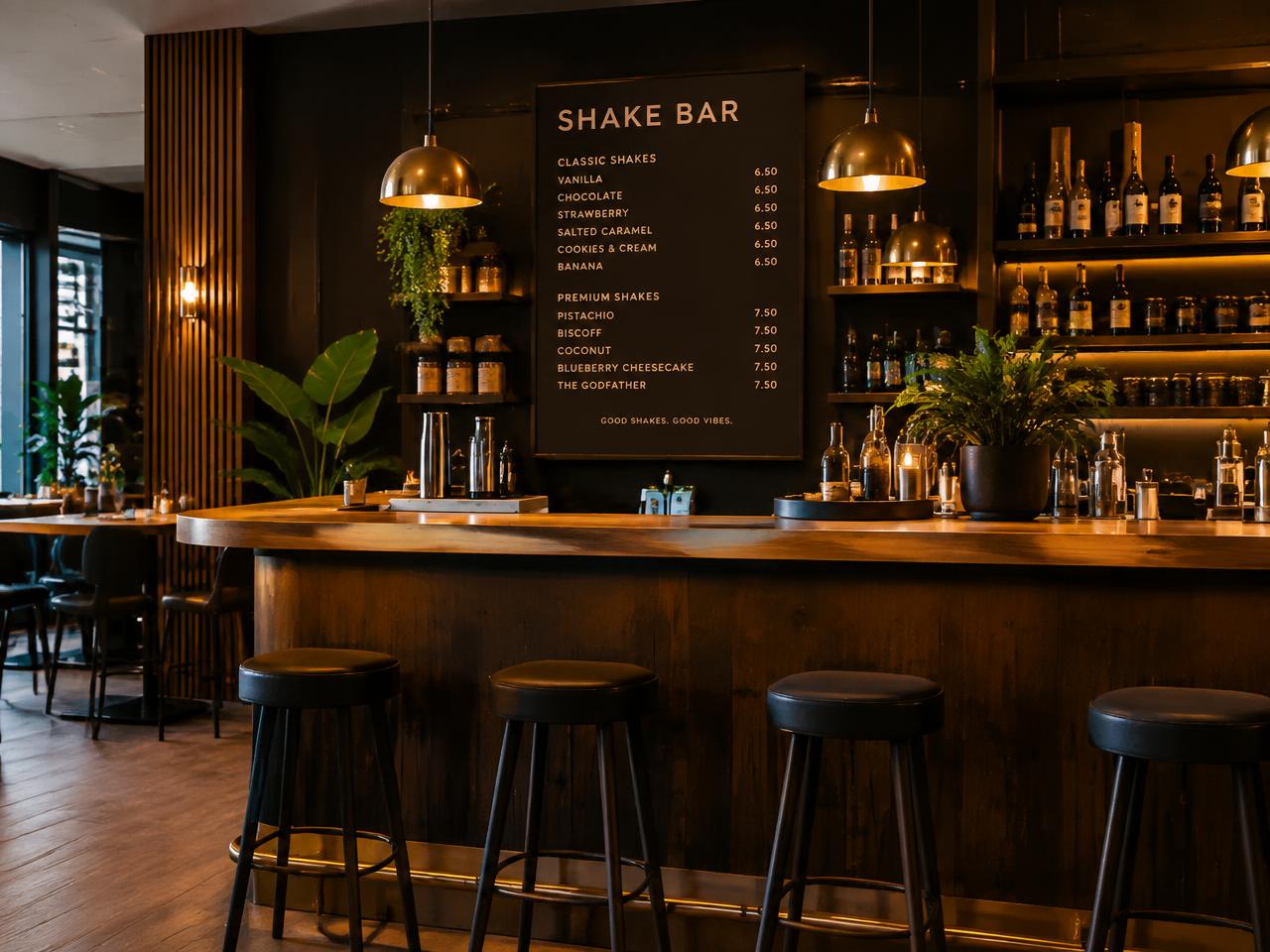 Intérieur chaleureux du bar Shake'n'fit